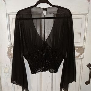 Fredrick's Xl sheer balck dress top with lace hem